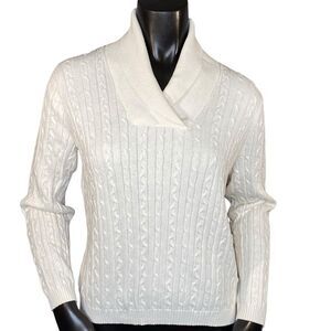 Studio Works Cable Knit Sweater Womens Size Medium Cozy Warm Wrapped Neck